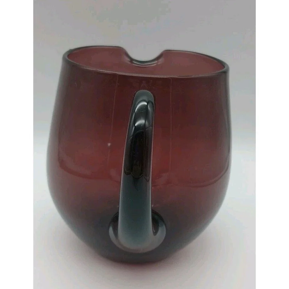 Vtg Blenko Purple Amethyst Squat Pitcher Art Glass 5.75